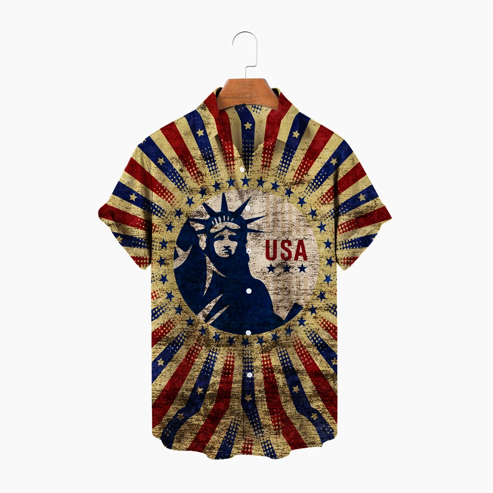 

Hawaiian Nen's Short Sleeve Shirt, American Flag Eagle Shirt, Casual Style, Fashion, Summer, Beach,
