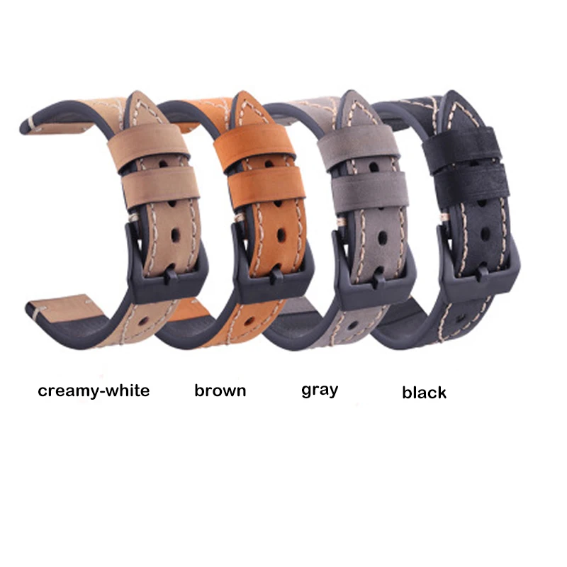 Watchband 20mm Genuine Cow Leather Watch Straps 22mm Black Brown Gray Wear-resistant Swearproof Belt 24mm 26mm Watch Accessories