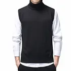 Свитер мужской однотонный с высоким горлом, свитер-пуловер из 100% хлопка, Джерси без рукавов, одежда в стиле оверсайз