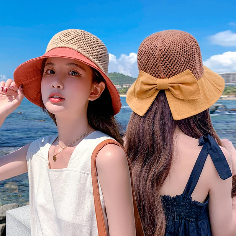 

Cotton Sunhat Designer Bonnets for Women 2021 Luxury Design Girl Female Casual New Fashion Bow Collapsible Big Brimmed Beach Hat