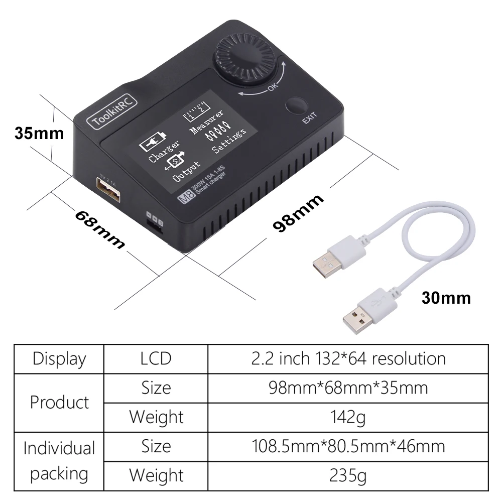 ToolkitRC M8 300 Вт 15A зарядное устройство проверка ячеек сервотестер тестер приемника и