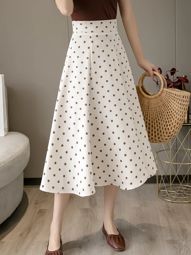 

TIGENA Elegant Long Polka Dot Skirt Women 2022 Spring Summer Korean All-match A Line High Waist Skirt Female Faldas Aesthetic