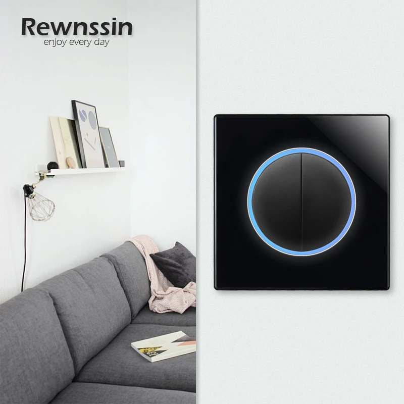 Circle LED Indicator Power Socket 1 2 3 4 Gang Way Black Glass Wall Embedded Light Switch Home 86 Type Push Button | Обустройство