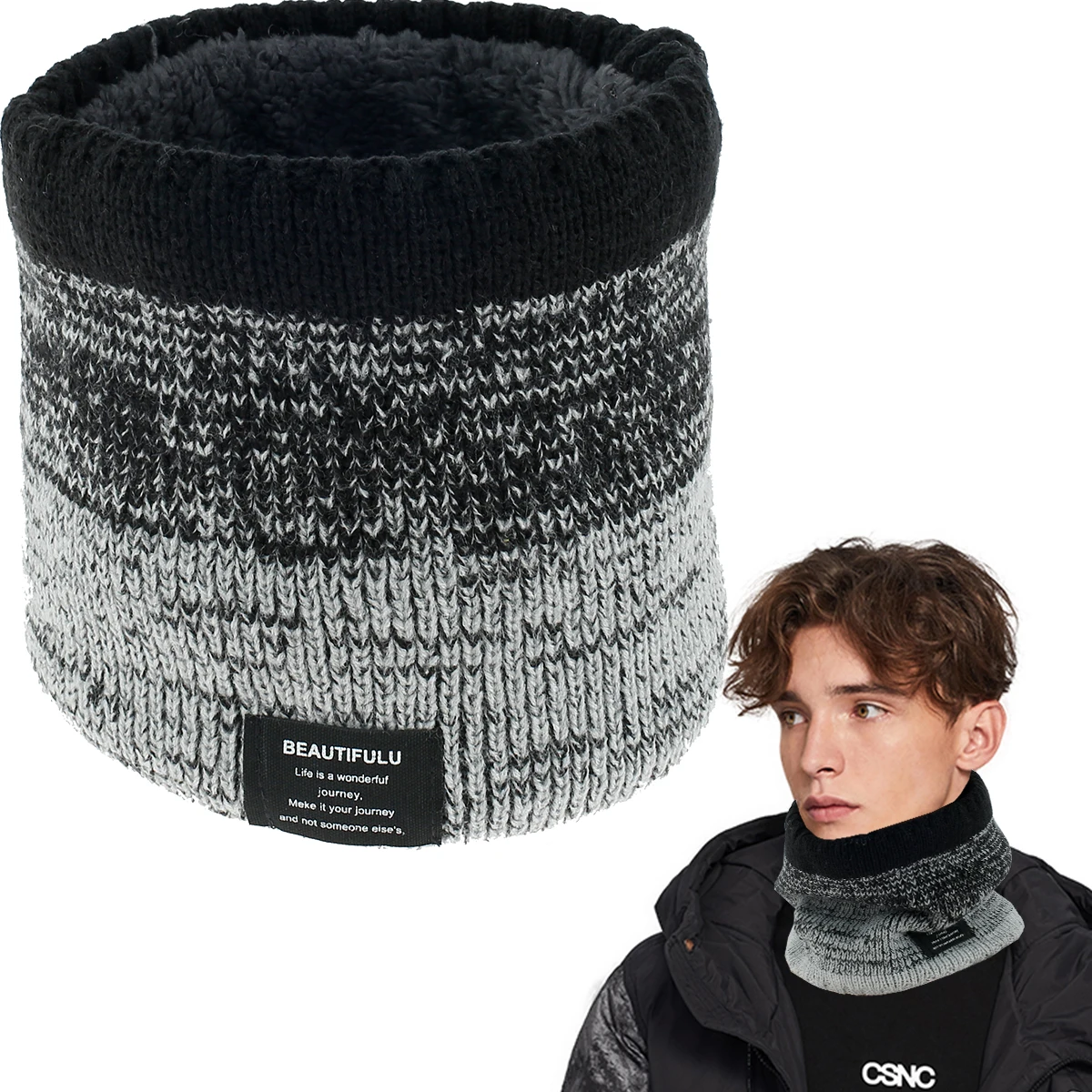 

Winter Scarf Warm Neck Warmer Neck Gaiter Double-Layers Outdoor Windproof Thickened Cotton Knitting Circle Scarf Loop Scarves