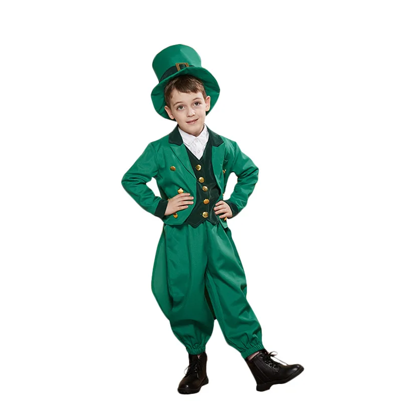 

Boys Green Jacket Pants Hat Suit St. Patrick's Day Role Play Outfit Halloween Cosplay Costume Irish Carnival Party Dress Up Suit