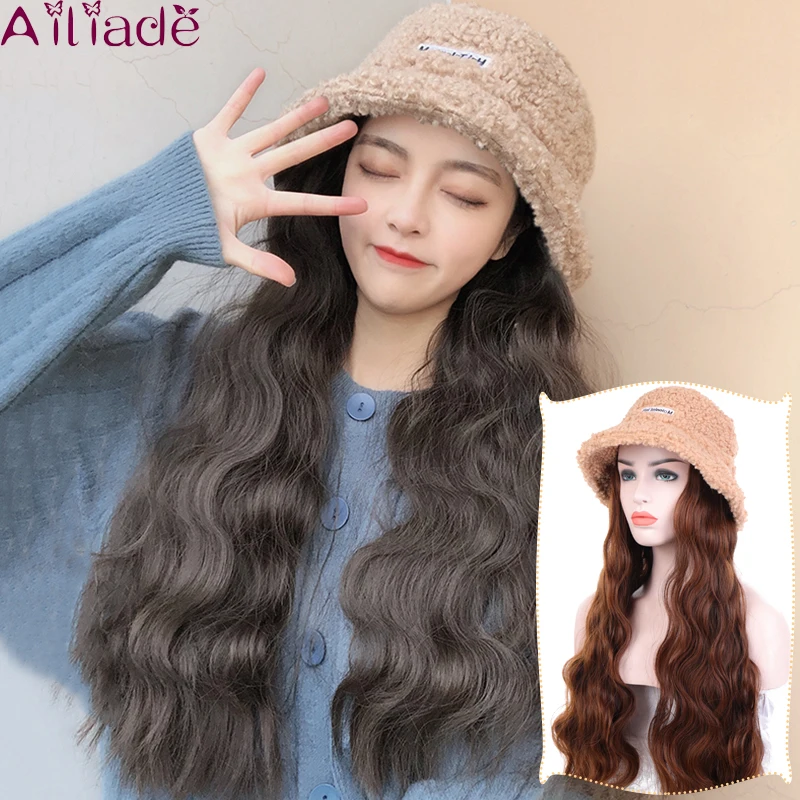 Горячий стиль коричневый длинный волнистый синтетический парик с светильник