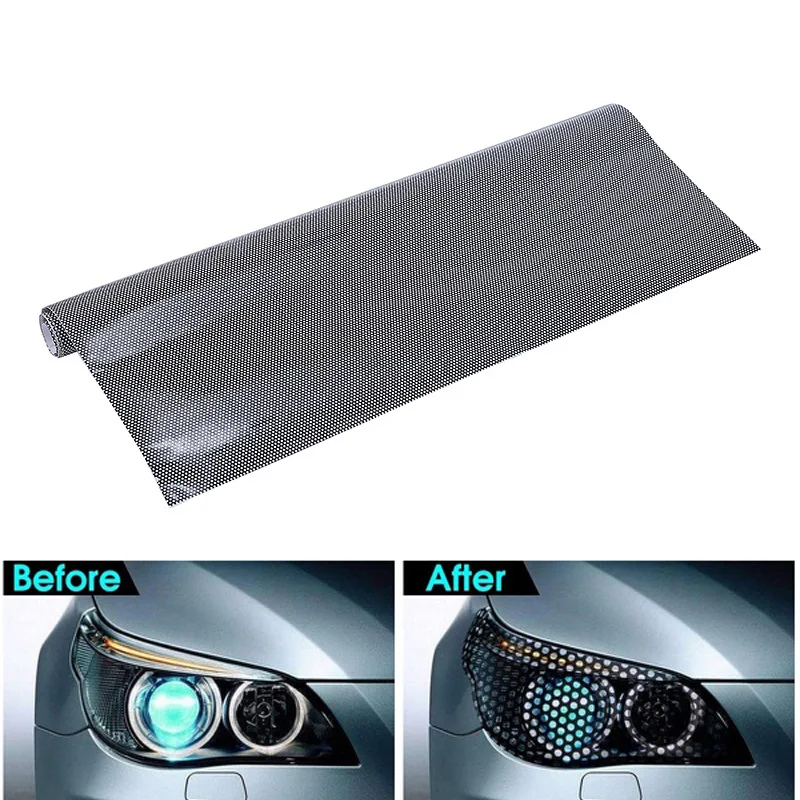 1pc 50cm*106cm Car Headlight Perforated Film Sticker Tint Mesh Like Fly Eye Tinting Film Decal Sticker for Car Truck Lights 1pc 50cm*106cm Car Headlight Perforated Film Sticker Tint Mesh Like Fly Eye Tinting Film Decal Sticker for Car Truck Lights