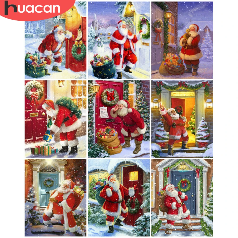 

HUACAN Oil Painting Santa Claus Drawing On Canvas HandPainted DIY Picture By Number Winter Kits Home Decoration Christmas Gift