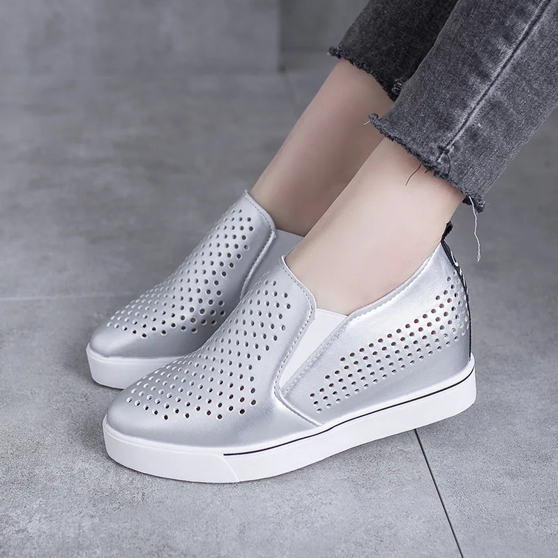 

Women Shoes with Hollow Inner Height 2020 New Spring and Summer One Foot Heavy Sole Slope Heel Shoes Casual Breathable Small