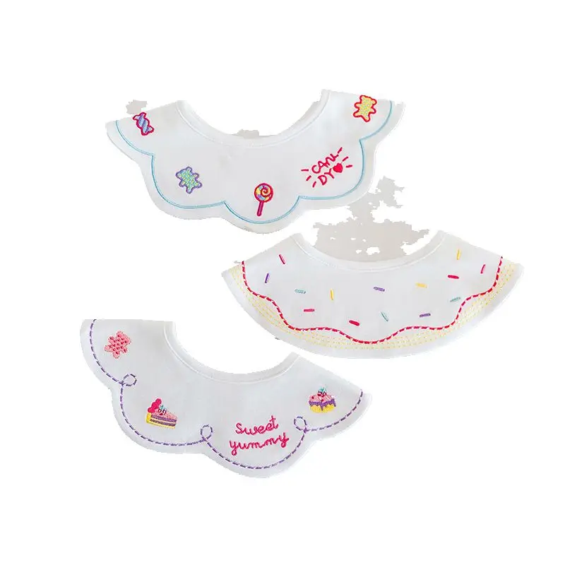 

3Pcs Set Ins Style Newborn Baby Cotton Bib Embroidery Saliva Towel For Boys And Girls Burp Cloths Kids Essetial Things