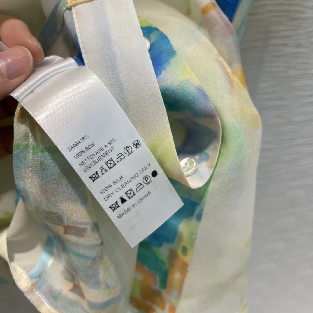 

Luxury 100% Silk Shirts for Women Summer 2021 New Lace Up Collar Lantern Sleeve Tops Elegant Watercolor Prints Casual Shirt Lady