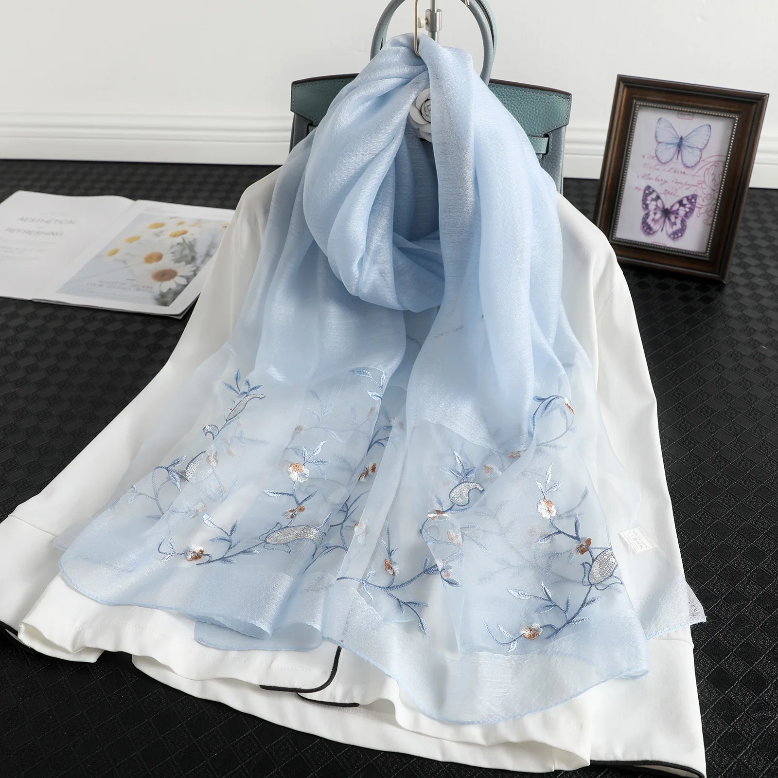 

Women scarf summer silk scarves shawls lady wraps soft pashimina female Echarpe Designer white