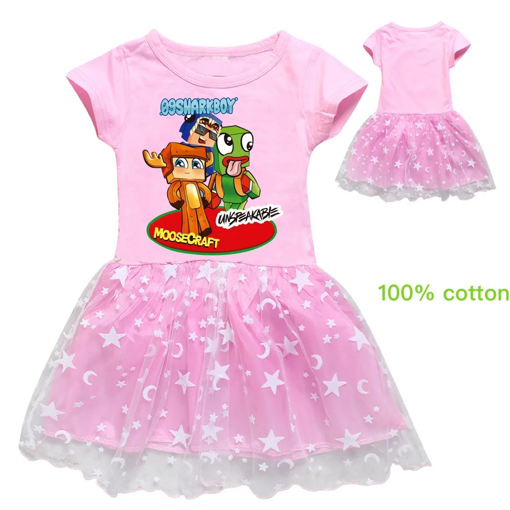 

UNSPEAKABLE A Kids Clothes Knee-Length Dresses Cute Cotton Gauze Full Dress Teenagers Cartoon Baby Girls Party Clothing