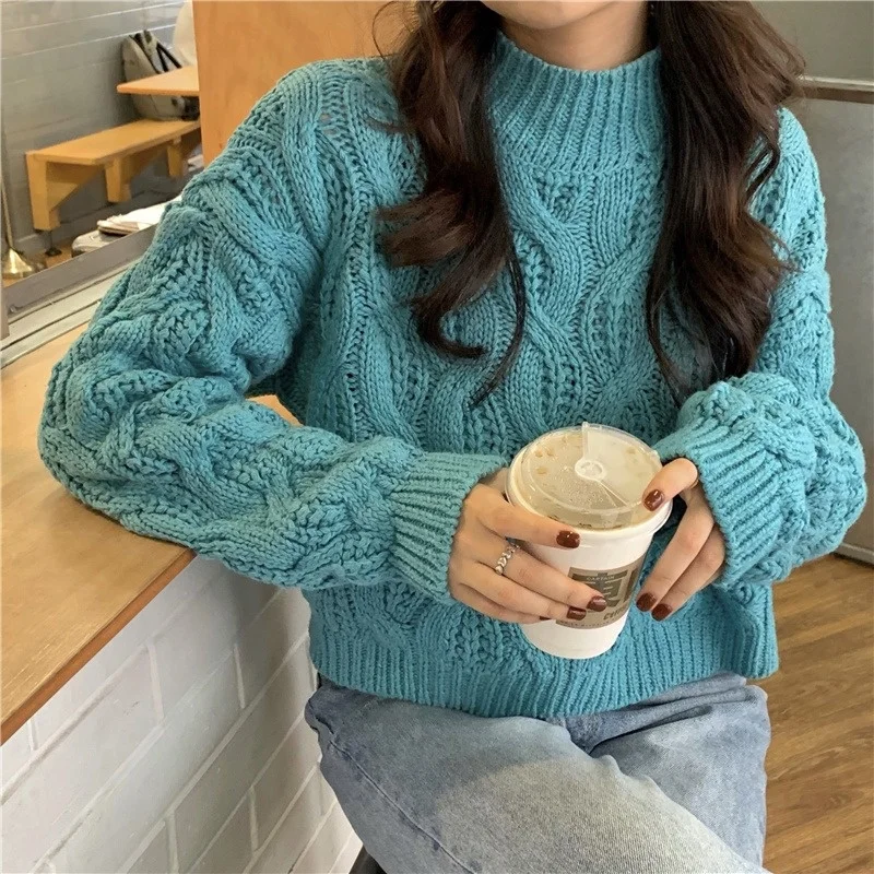 

Женский вязаный свитер с высоким воротником, в Корейском стиле