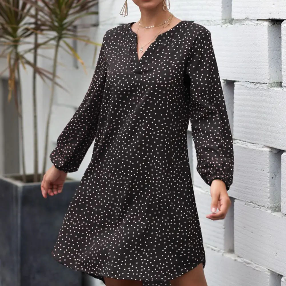 Женское платье в горошек облегающее платье-рубашка с V-образным вырезом и длинным