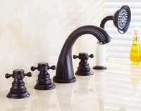 black oil rubbed brass cross handle bathroom bathtub faucet deck mount 5 holes bath mixer taps with handheld shower ttf056