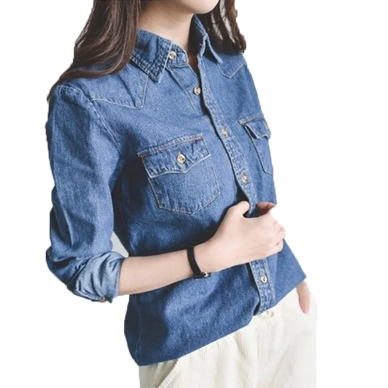 

Shirts Womens Long-Sleeve Korean-Style Loose-Fit College Wind Korean-Style Denim Shirt Women's-Style Student Spring and Autumn