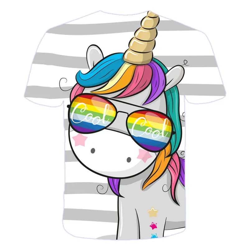 

2021 Girls Favorite 3D Printed Unicorn Pattern Rainbow Short Sleeve T-Shirt Pink Princess Costume