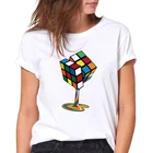 Женская футболка с изображением кубика Рубика, летняя белая футболка с коротким рукавом в стиле Харадзюку, повседневный Топ, 2021