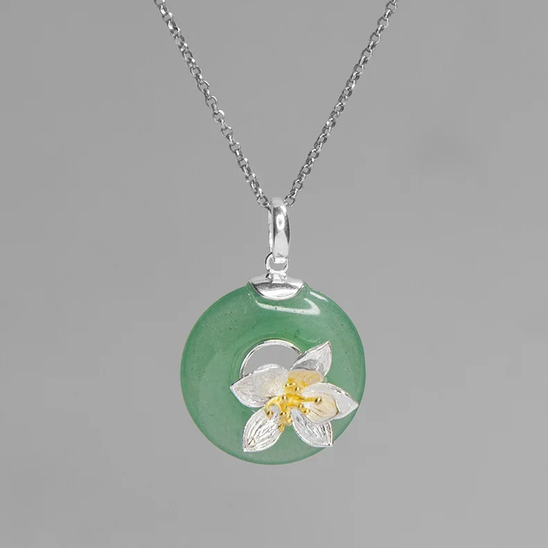 INATURE натуральный авантюрин подвеска ввиде цветка лотоса ожерелье для женщин 925