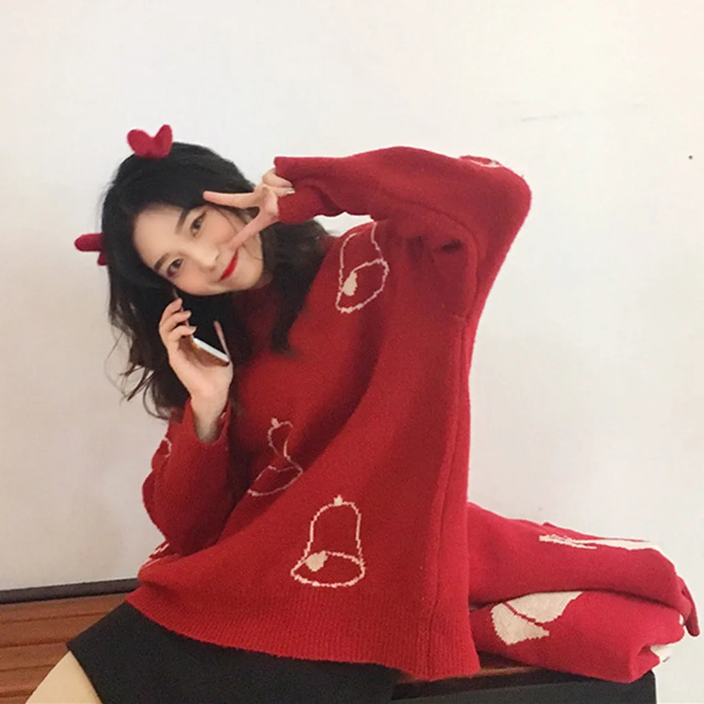 Christmas Women Sweater Santa Claus Reindeer Printed O-neck Long Sleeve Women Pullovers Winter Jumpers Knitwear Sweater