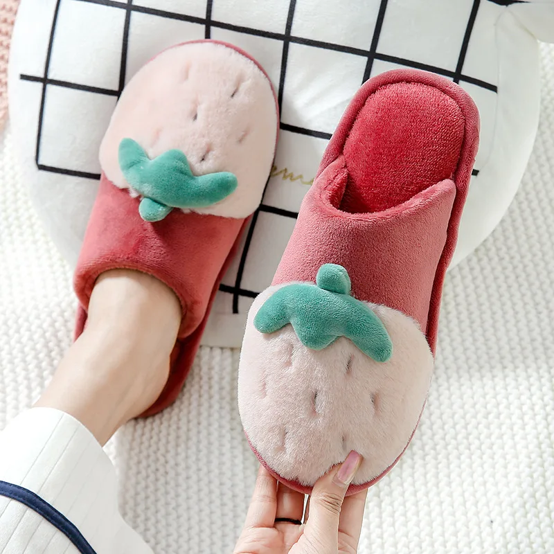 Winter Home Cotton Slippers Women Men Warm Fur Shoes Comfortable Non-slip Soft Sole Indoor Bedroom House Couples Furry Slides
