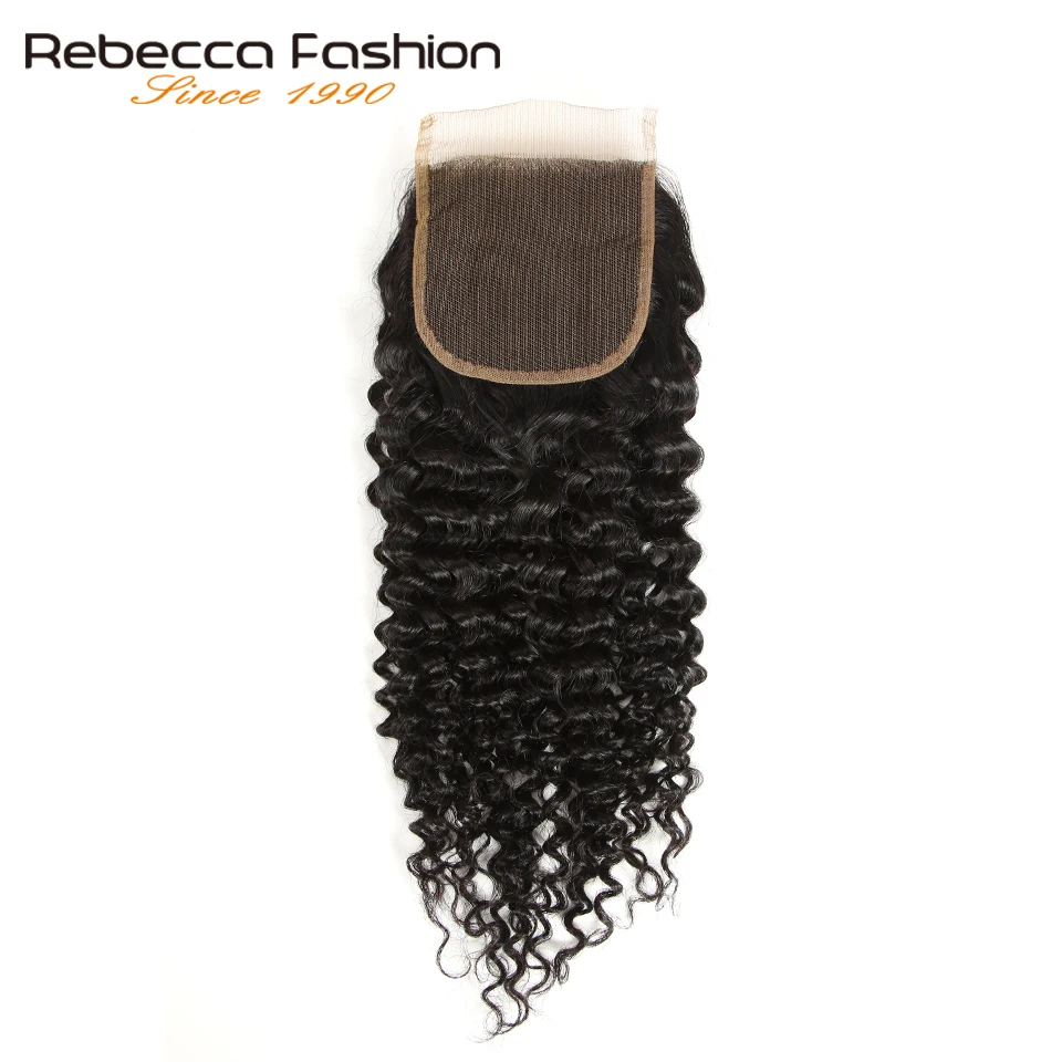 Rebecca Kinky Curly 3 пряди с закрытием Remy человеческие волосы для наращивания, бразильские кудрявые пряди волос с закрытием