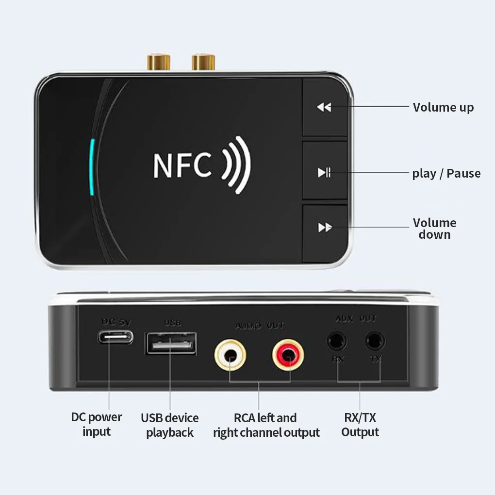 

NFC 5.0 Bluetooth Receiver A2DP AUX 3.5mm RCA Jack USB Smart Playback Stereo Audio Wireless Adapter For Car Kit Speaker