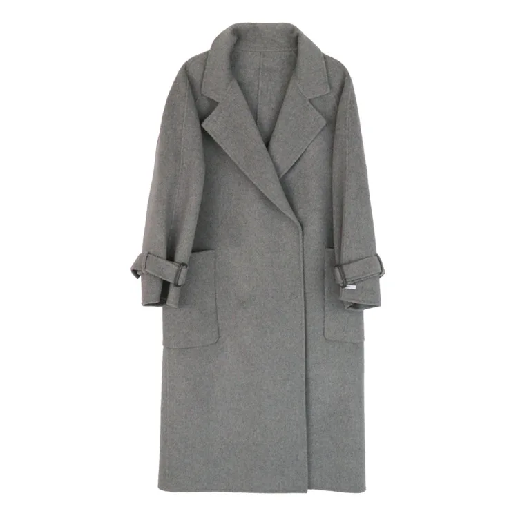 

Suit Lapel Midi Real Wool Coat For Women Temperament Vintage Solid Color Overcoats Fashion Autumn Women Clothing
