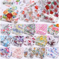 18 pcsset nail foils nail art stickers rose flowers holographic transfer foil nails decal sliders adhesive wraps for manicure