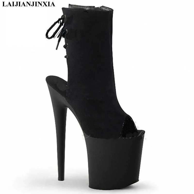 

LAIJIANJINXIA New Knight Female 20CM High Heel Women's Ankle Boots Women's Shoes Black Sexy Nightclub Pole Dancing Boots