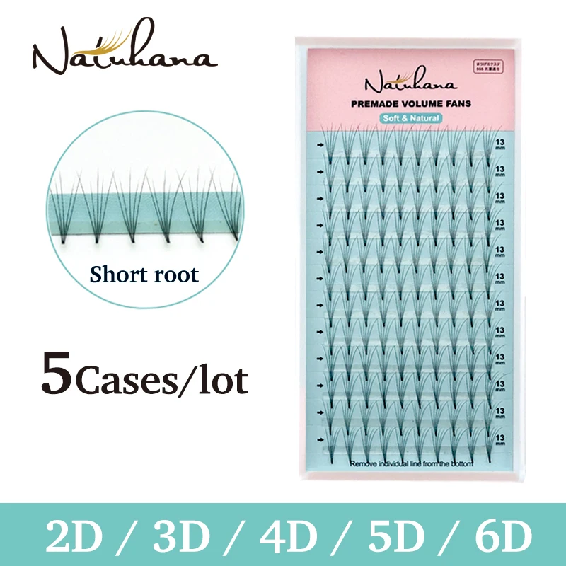 Натуральные готовые объемные ресницы NATUHANA 5 штук 2d/3d/4d/5d/6d короткий стержень