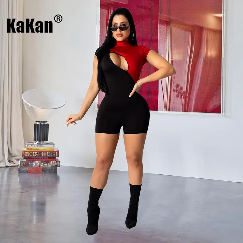 

KaKan European and American Women's Zipper Open and Close Colorblock Jumpsuit 2020 New Jumpsuit