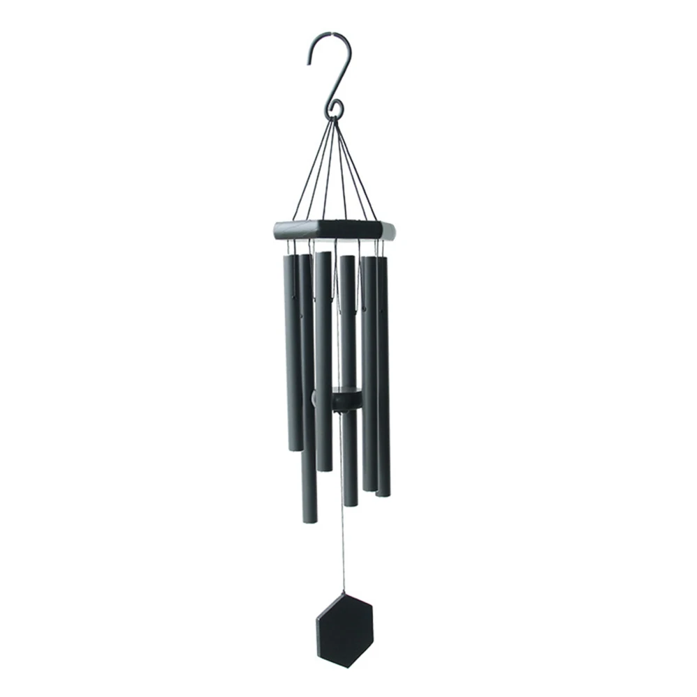 

Wind Chime Pendant Hexagonal Black Windbells With 6 Aluminum Tubes Creative Holiday Gifts Wood Garden Balcony Decor WindChime