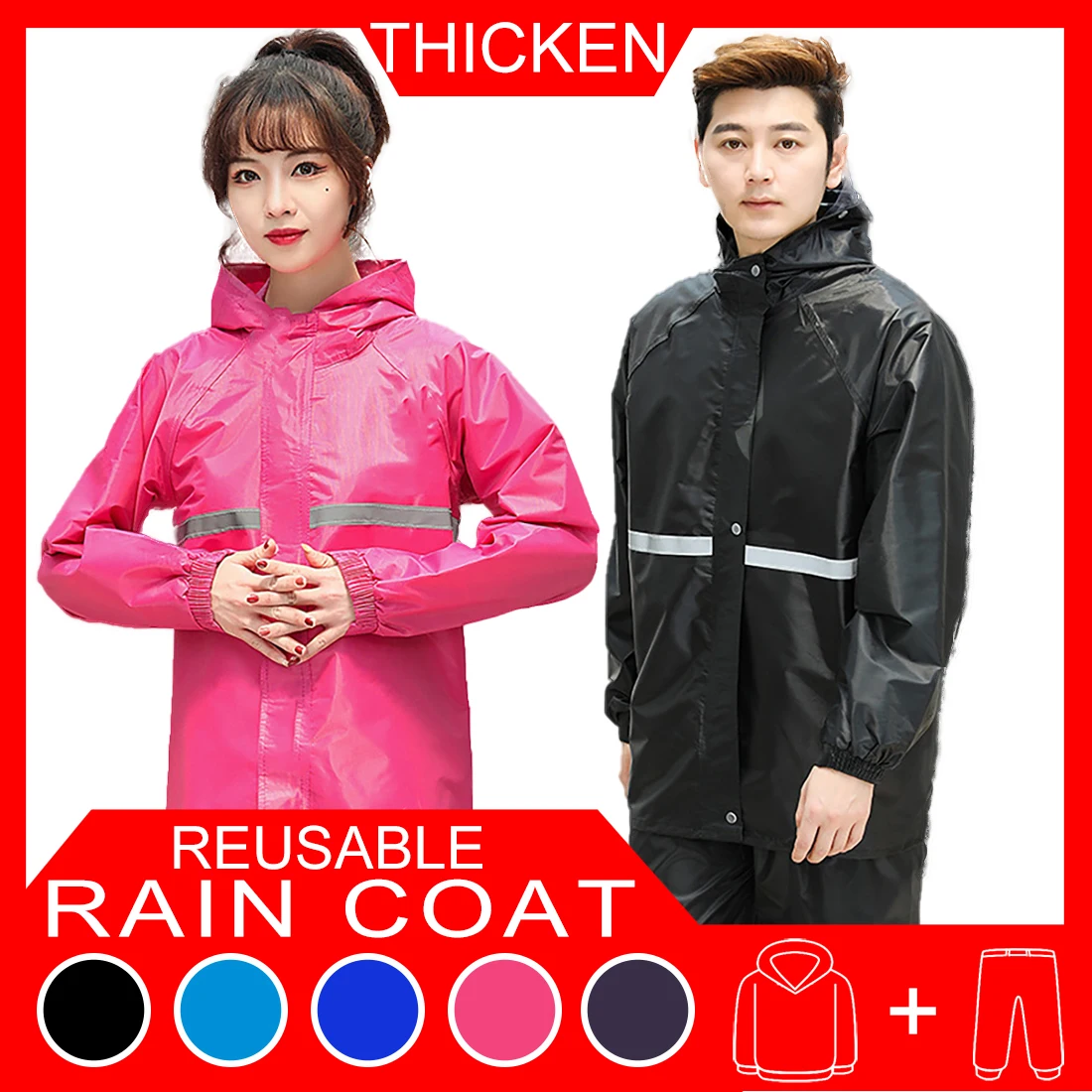 With Reflective Strip And Mask For Women Men Rain Proof Pants Coat Waterproof Poncho Cloak Suit For Fishing Work Hiking