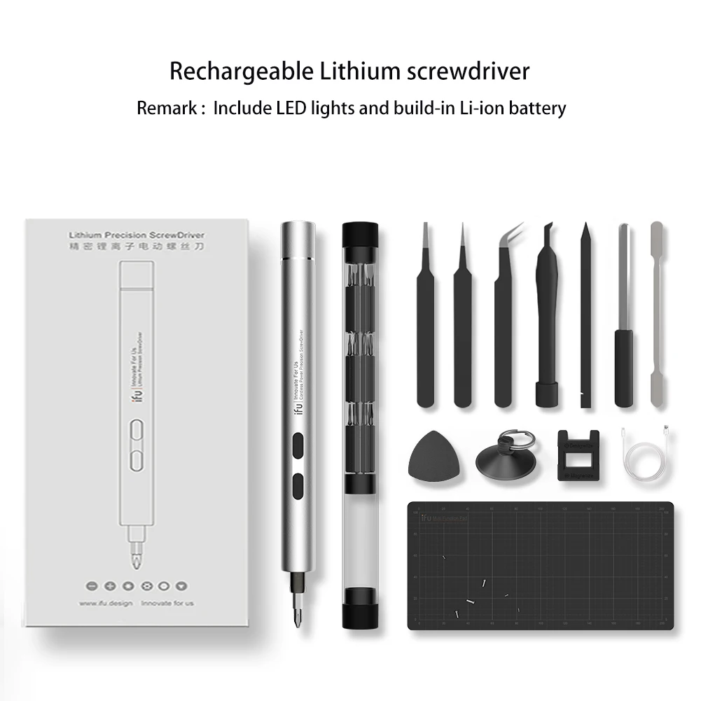 Al alloy Silver set1 IFu мини электрический беспроводной Магнитный Отвертка Инструмент Torx Hex Phillips комплект литий-ионный аккумулятор прецизионная ручная Отвертка Набор бит - Цвет: Al alloy Silver set1