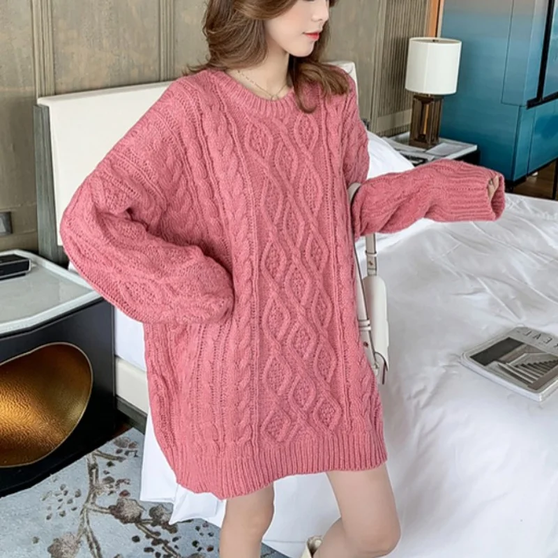 

Sweet Casual Sweater Women Long Pullovers Fall Winter 2021 Twisted Oversized Knitted Tops Female Knitwear Solid Lazy Oaf Jumpers