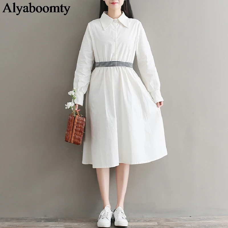 Женское платье в японском стиле преппи белое хлопковое элегантное с отложным