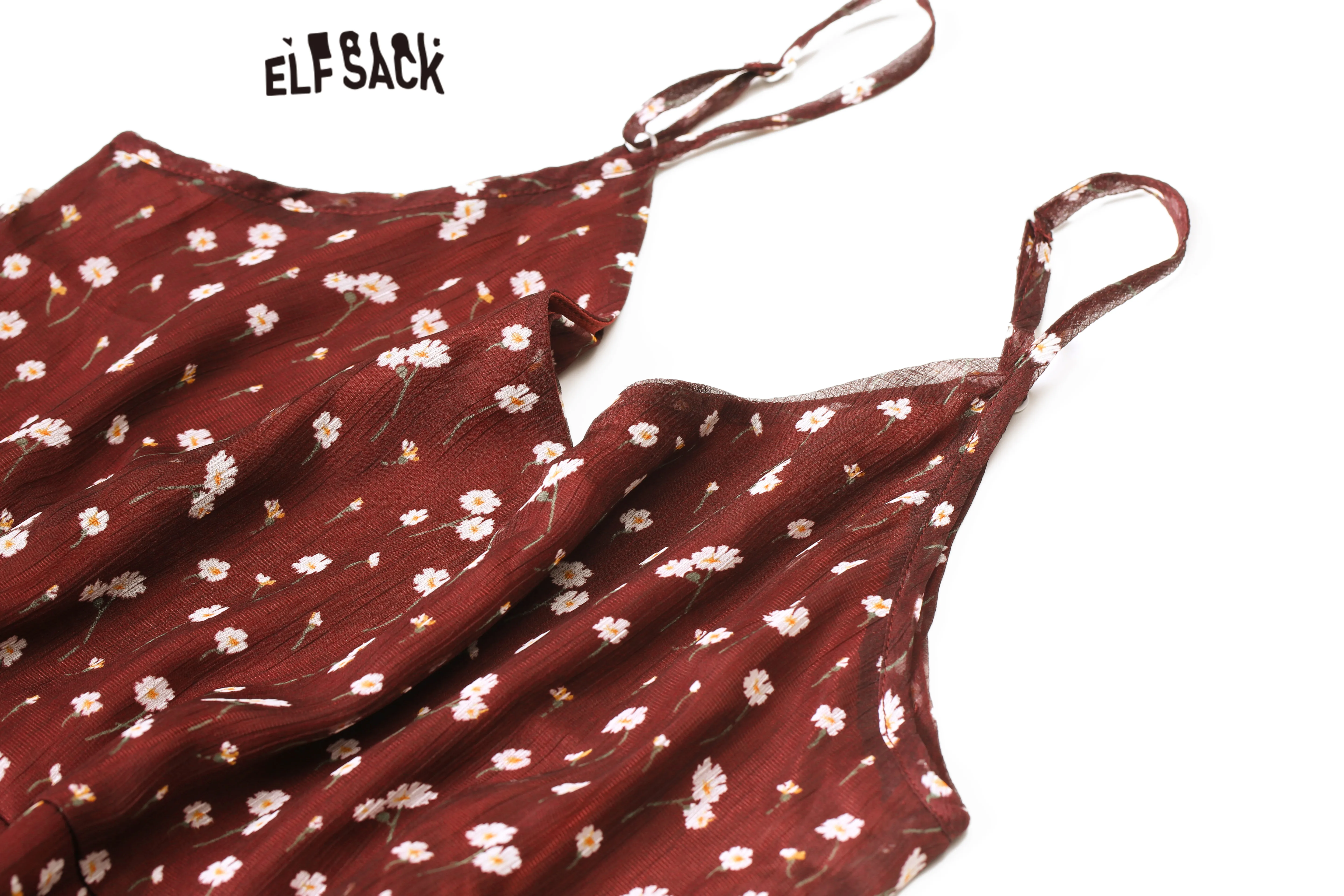 ELFSACK три цвета Цветочная линия бохо женское платье осень 2019 без рукавов свободное