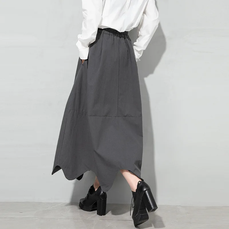 

2021 Spring Dress New Black Loose Waist Skirt Personality Tide Brand Big Size Irregular Skirt A-line Cotton Long Gothic Skirt
