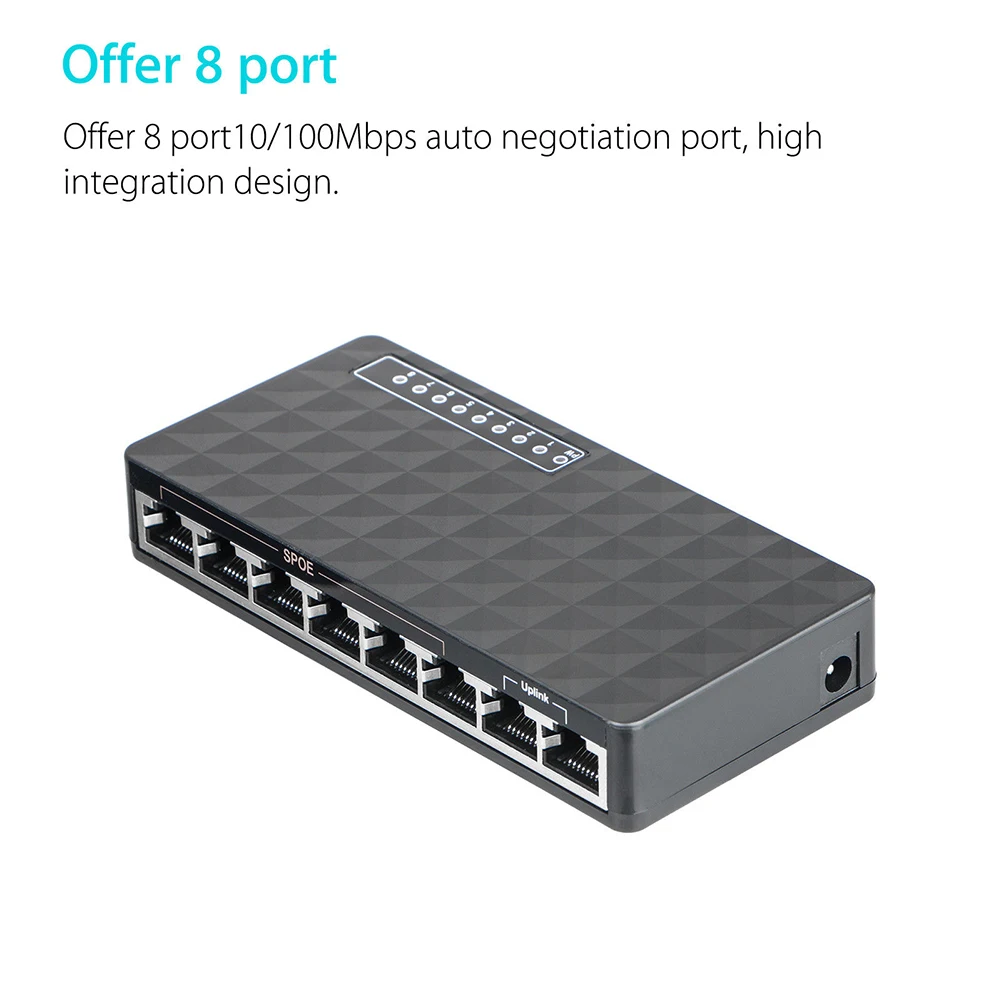 

8Port Switch Ethernet Smart Switcher High Performance 10/100Mbps Ethernet Network Switch RJ45 Hub Internet Splitter EU Plug
