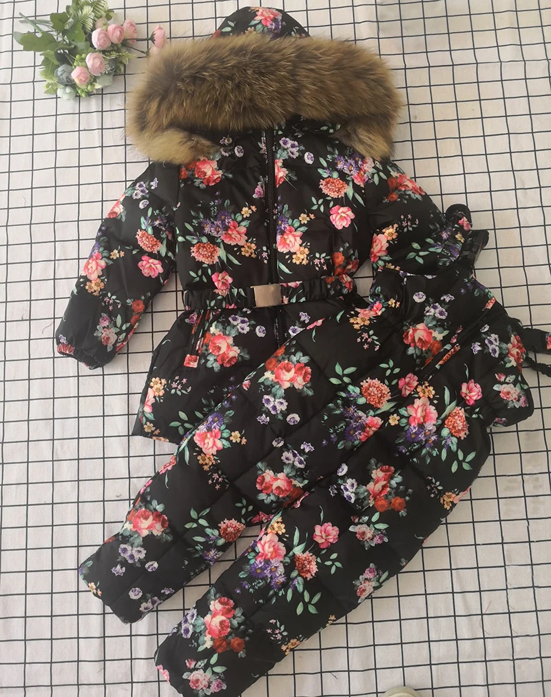 Real raccoon fur 2019 winter jacket child suit jacket+pant twinset boy &amp girl ski suits children down outerwear parka | Детская