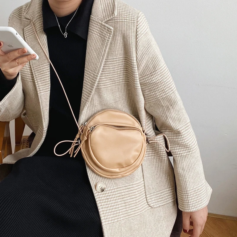 

Mini Round Crossbody Phone Bag for Women 2021 New Circle Shoulder Bags Lady Soft PU Leather Female Brand Designer Purse Handbags