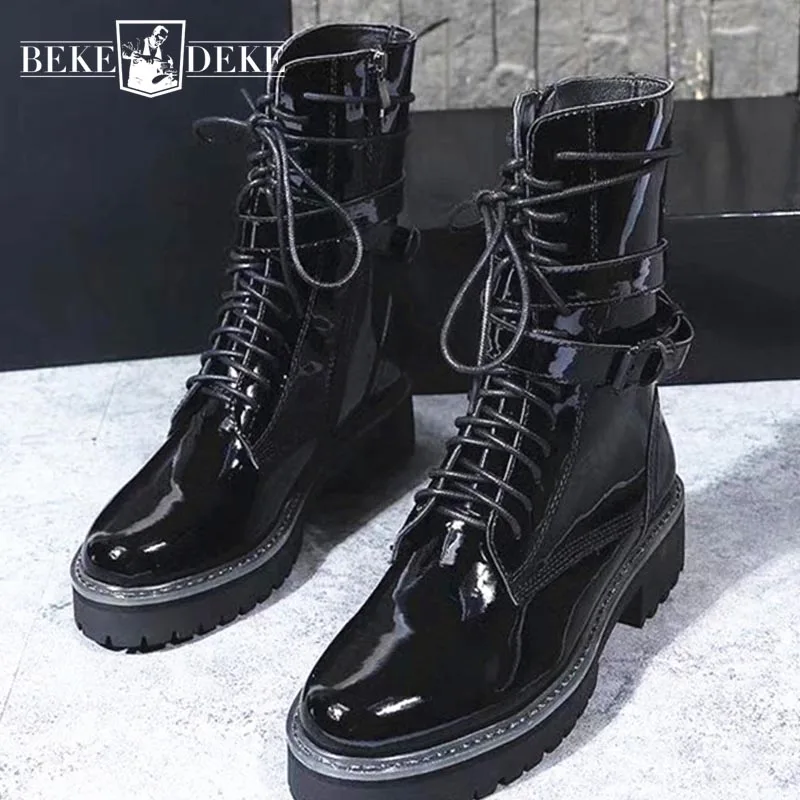 Женские ботильоны в стиле милитари из натуральной кожи на шнуровке с высоким