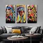 Картины на холсте с красочными перьями, индийская женщина на стене, Женский портрет, настенные картины, домашний декор