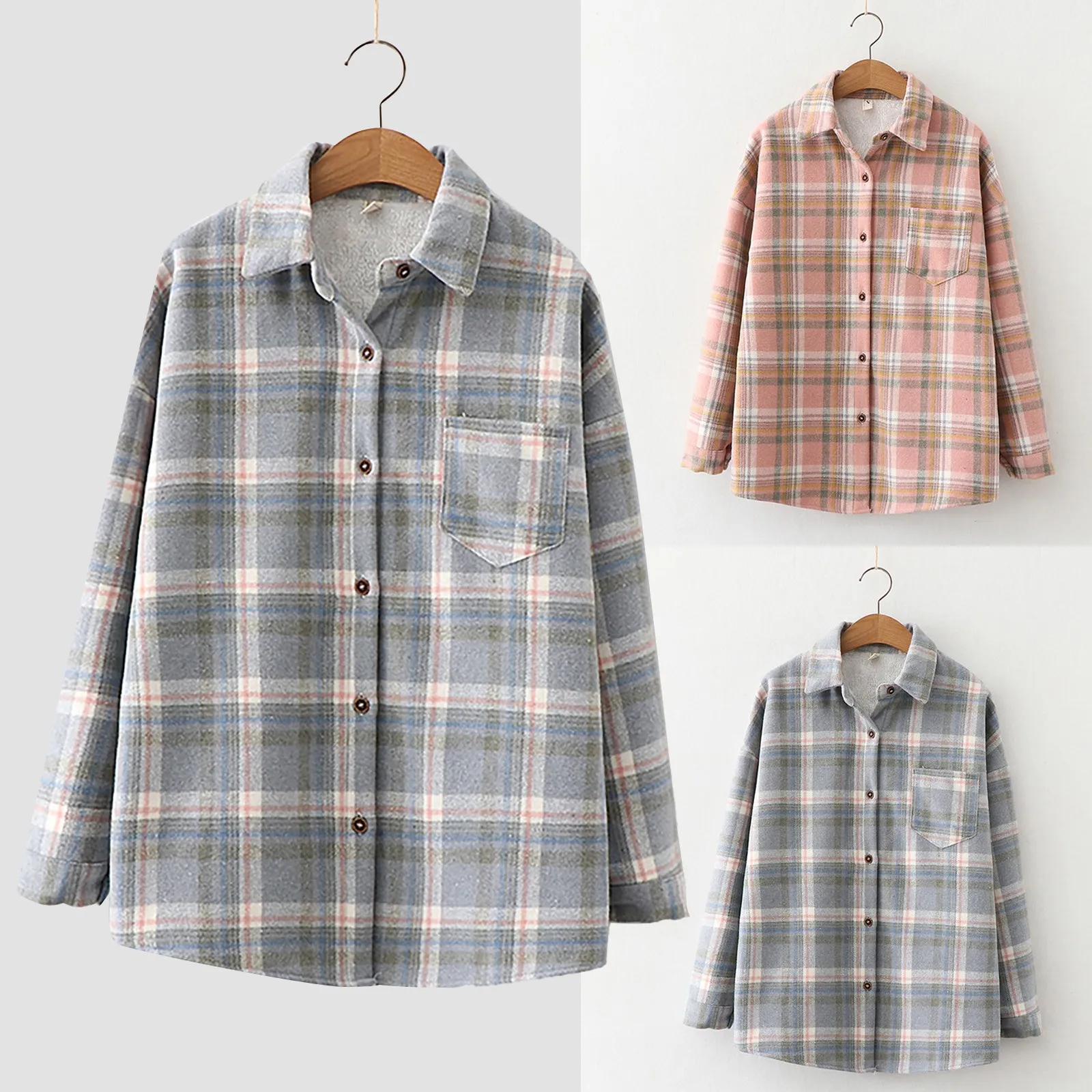 

Essentials Women's Overcoat Velvet Woolen Retro Arts Plaid Jacket Single-breasted Pocket Long Sleeve Mid-Length Jacket Coat