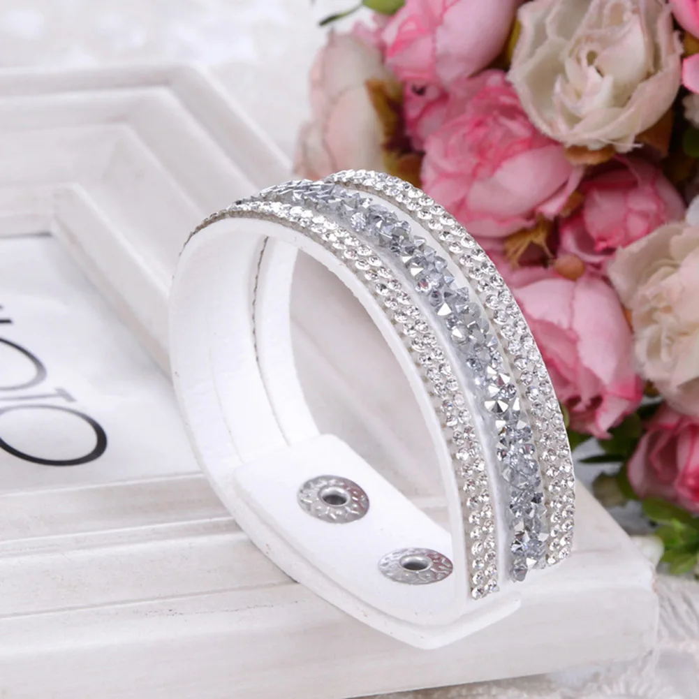 

New Fashion Women Blue Black Leather Velvet Wrap Wristband Cuff Bangle Bracelets Punk Mix Crystal Rhinestone Bracelet Jewelry