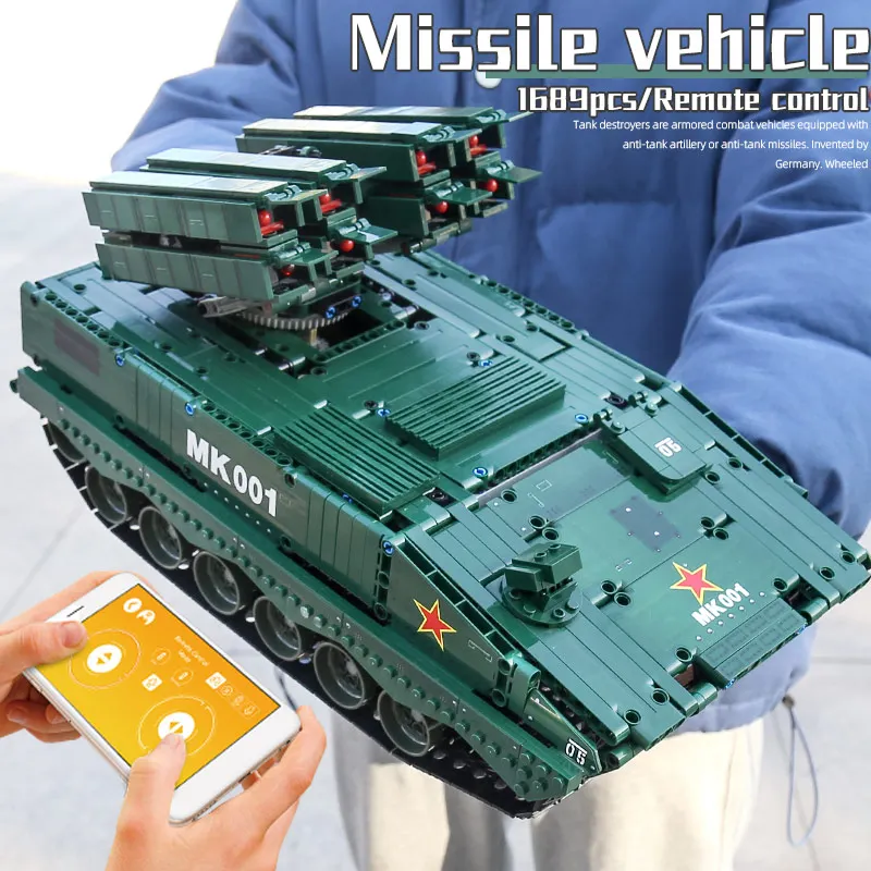 Mould King 20001 Technical APP RC Military Tank HJ-10 Battle Anti Missile Model Building Blocks Bricks Kids Christmas Gifts | Игрушки и