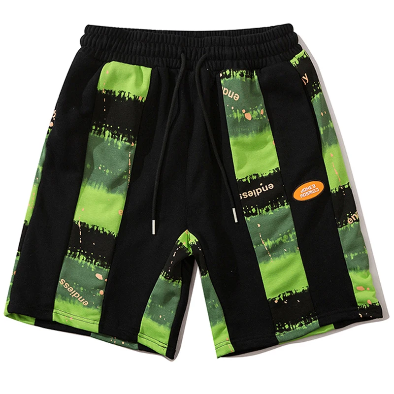 

Mens Patchwork Color Block Track Shorts Harajuku Casual Running Oversize shorts Summer Streetwear Elastic Waist Shorts Sweatpant