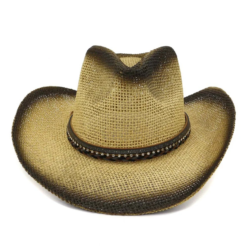 Высококачественная черная соломенная ковбойская шляпа с широкими полями для